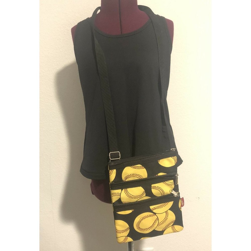 Ngil Small Hipster Canvas Yellow Baseball Crossbody Messenger Bag Three Zipper
